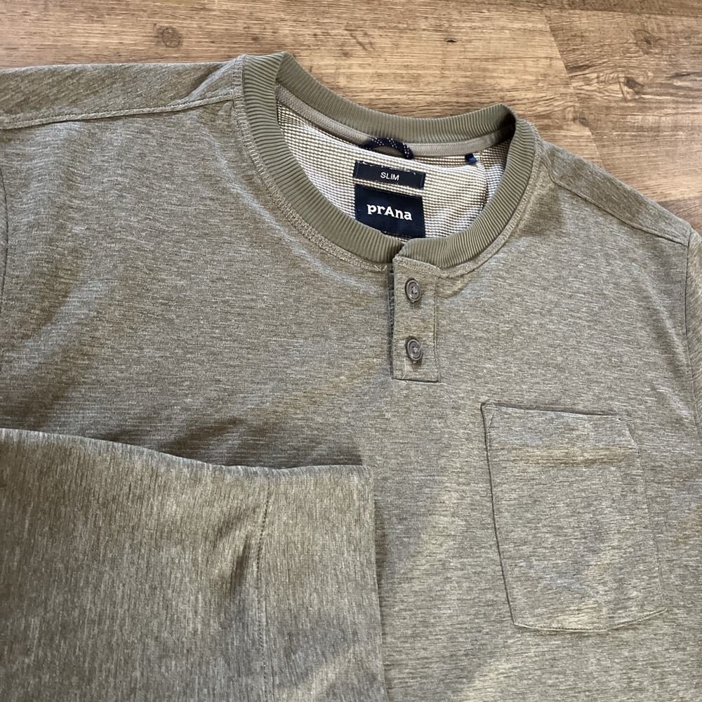 Prana‎ Ronnie Henley Shirt Mens Large Green Long Sleeve Outdoor Top XL SLIM